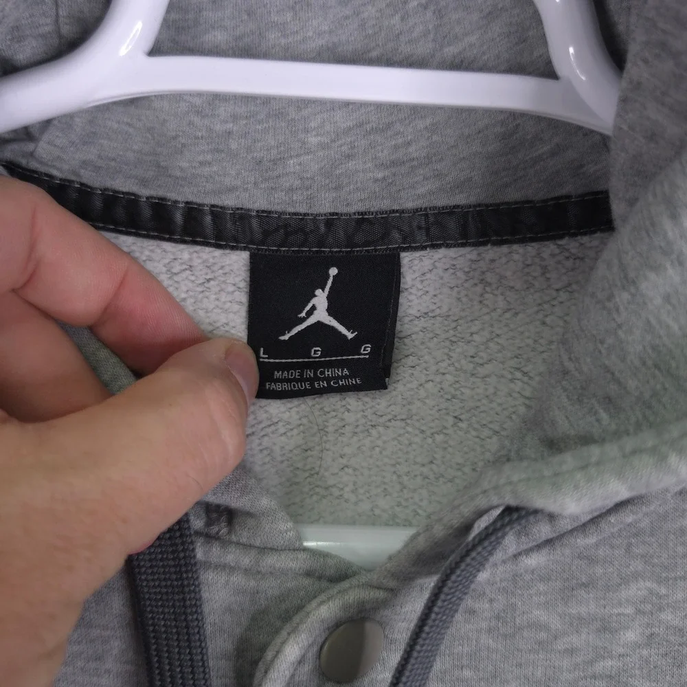 Jordan Hoodie Mens Large Gray Black Varsity Snap Fleece Jumpman Sweatshirt